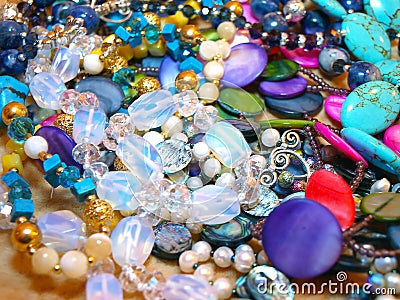 Scattering beads of semiprecious stones Stock Photo