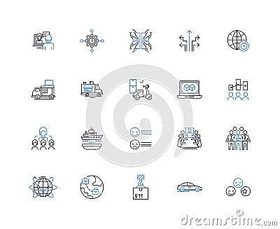 Scattering line icons collection. Reflection, Diffraction, Dispersion, Absorption, Interference, Refraction Vector Illustration