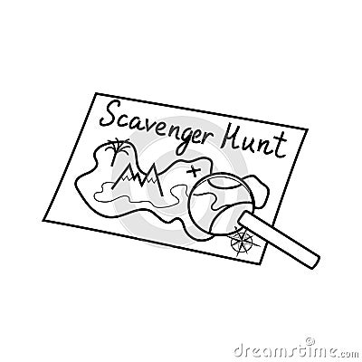 Scavenger hunt icon, Geocaching silhouette hand drawn illustration. Ink pen sketch style Vector Illustration