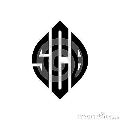 SCB circle letter logo design with circle and ellipse shape. SCB ellipse letters with typographic style. The three initials form a Vector Illustration