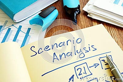 Scenario Analysis with graphs and stack of paper Stock Photo