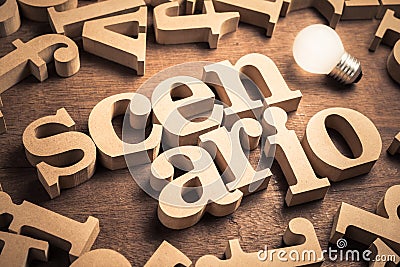 Scenario Wood Word Stock Photo