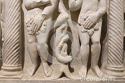 Scene of Adam, Eve and the serpent on tree life Editorial Stock Photo