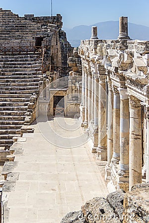 Scene in the amphitheater in ancient Hierapolis Stock Photo
