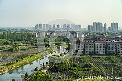 Farms and town in China Stock Photo