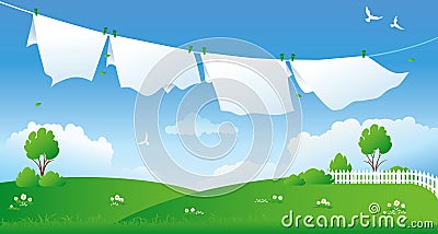 Scene with drying laundry Vector Illustration