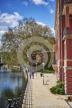 Scene at the edge of the River Spree near the Museum Island in downtown Berlin, Germany Editorial Stock Photo