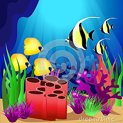 Scene with fish under the ocean Vector Illustration