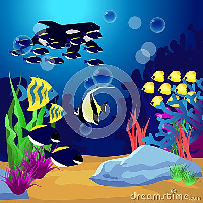 Scene with fish under the ocean Vector Illustration