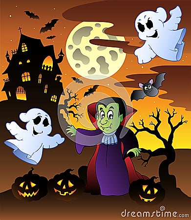 Scene with Halloween mansion 4 Vector Illustration