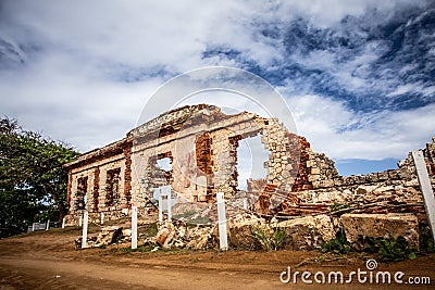 Historic abandoned lighthouse ruins at Aguadilla, Puerto Rico, Stock Photo