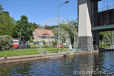 Scene at a historic lock on the waterway `Teltowkanal` near Berlin Stock Photo