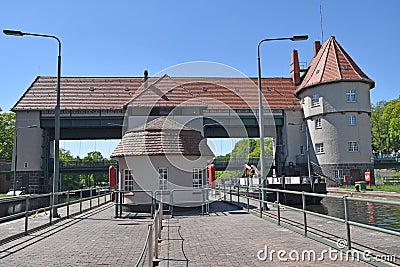 Scene at a historic lock on the waterway `Teltowkanal` near Berlin Editorial Stock Photo