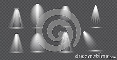 Scene illumination big collection, concert lighting, stage spotlights. Spot lighting of the stage. Transparent Special effect for Stock Photo