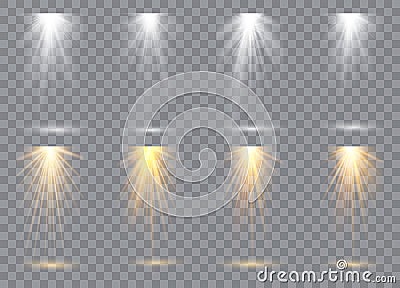 Scene illumination collection, transparent effects. Bright lighting with spotlights. Vector Illustration