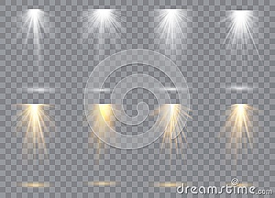 Scene illumination collection, transparent effects. Bright lighting with spotlights. Vector Illustration