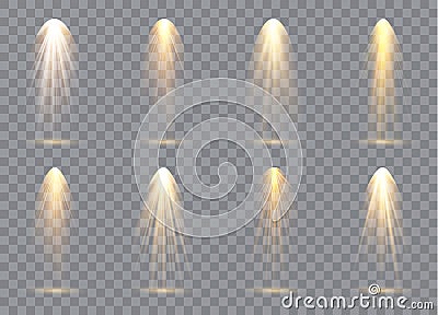 Scene illumination collection, transparent effects. Bright lighting with spotlights. Vector illustration. Vector Illustration