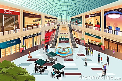 Scene Inside Shopping Mall Stock Vector - Image: 43847882