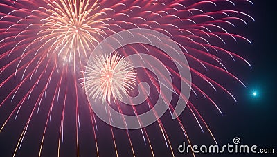 A Scene Of A Magically Enchanting Fireworks Display With A Full Moon AI Generative Stock Photo