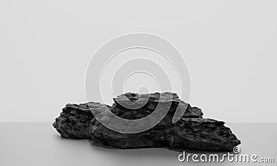 Scene with for mock up presentation with black coal stones as pedestals in minimalist style with copy space, 3d render abstract Stock Photo