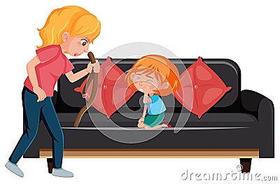 Scene with mother scolding little girl Vector Illustration