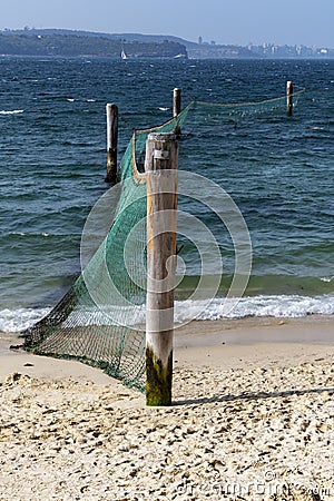 Shark nets protecting local beach in Sydney Stock Photo