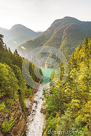 Scene over Diablo lake when sunrise in the early morning in North Cascade national park,Wa,Usa. Stock Photo