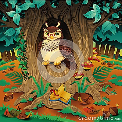 Scene with owl. Vector Illustration