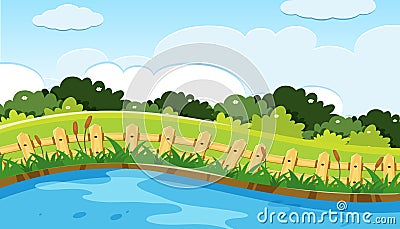 Scene of park and lake Vector Illustration