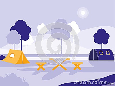 Scene park with tents isolated icon Vector Illustration