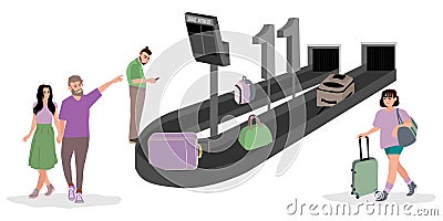 Scene with people at airport baggage claim area Vector Illustration