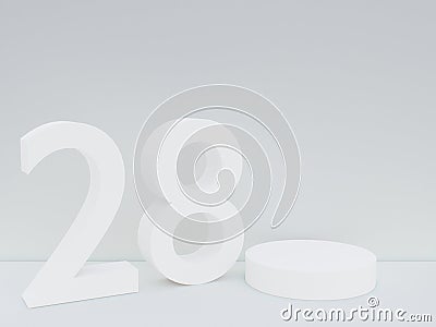 Scene with podium for mock up presentation in white color, minimalism style and number 28 with copy space, 3d render abstract Stock Photo