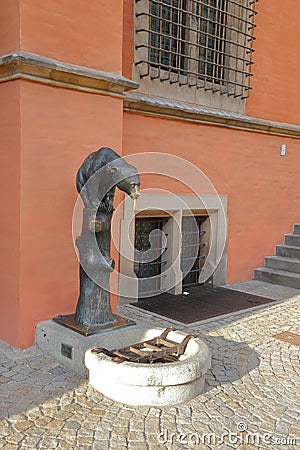 POLAND, LOWER SILESIA, WROCLAW - JUNE 29, 2018: Bear Fountain at the Old Wroclaw City Hall Editorial Stock Photo