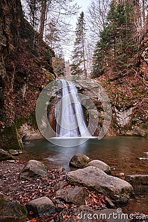 Scene of Pruncea waterfall Romania - Cascada Pruncea Stock Photo