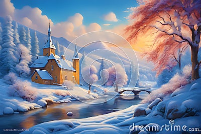 stunning colourful castle winter landscape christmas season gen ai Stock Photo
