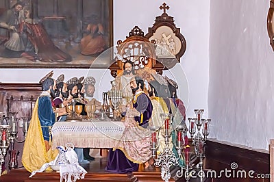 Scene representing the last meal of Jesus Christ with his apostles Editorial Stock Photo