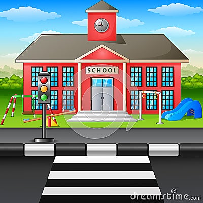 Scene school building and playground Vector Illustration