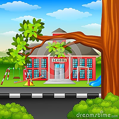 Scene school building and tree branch Vector Illustration