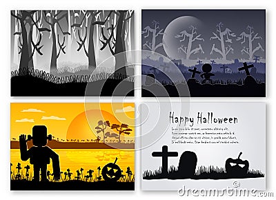 Scene set of Halloween day in october. Vector illustration in si Vector Illustration