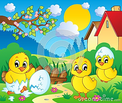 Scene with spring season theme 2 Vector Illustration