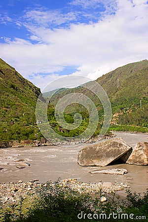 Scene at Sutlej river. Longest of the five tributaries of the Indus River Stock Photo