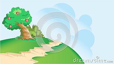 Scenery art scenery illustration scenics art apple tree appletree smallpeaks small path Stock Photo