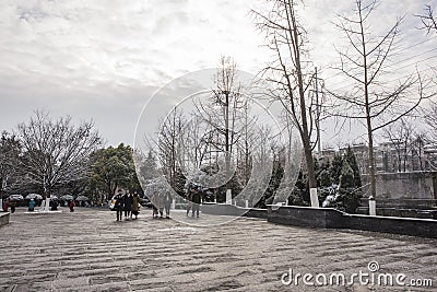 Sun Yat-sen Mausoleum after the snowfall in Mafang Editorial Stock Photo