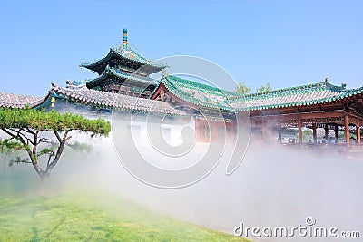 Chines traditional architecture in mist Editorial Stock Photo