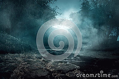 Scenery of creepy river at night Stock Photo