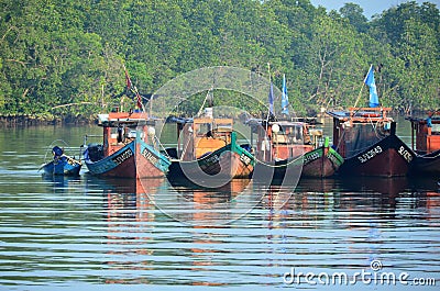 Scenery of fisherman`s jetty with boat Editorial Stock Photo