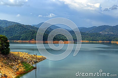 Scenery of man made lake at Sungai Selangor dam during midday Stock Photo