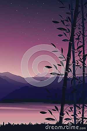 Scenery mobile wallpaper, Nature background with bamboo portrait view Vector Illustration
