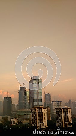 Scenery of morning view with skyscraper building in the city Stock Photo