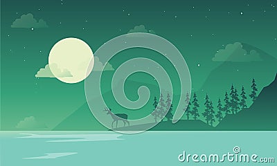 Scenery at night mountain silhouettes Vector Illustration